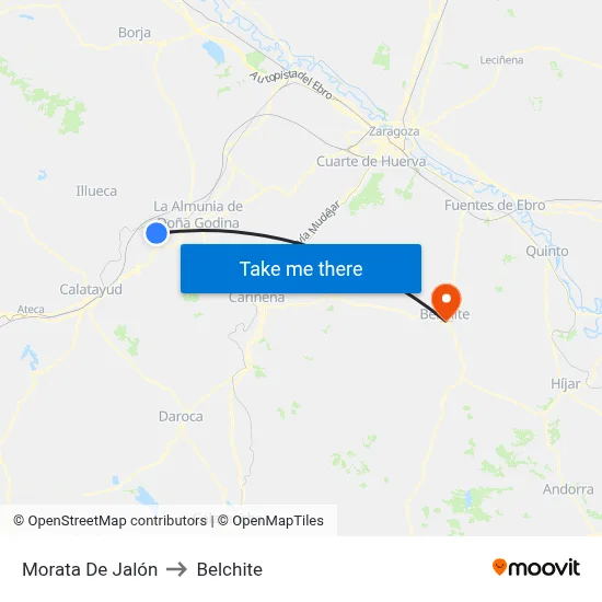 Morata De Jalón to Belchite map