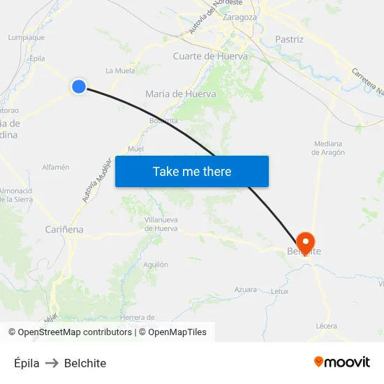 Épila to Belchite map