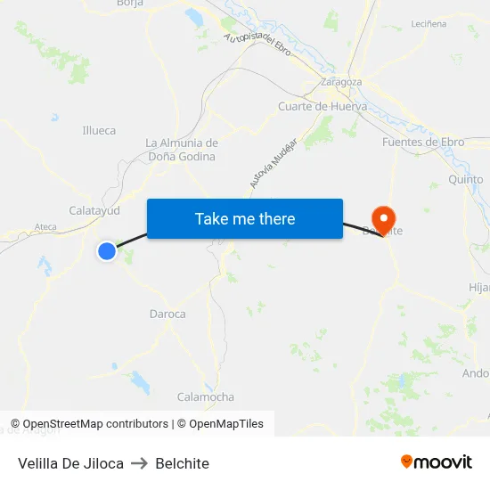 Velilla De Jiloca to Belchite map