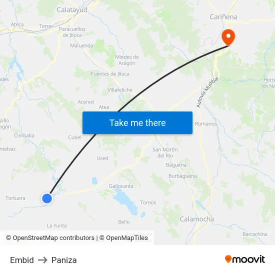Embid to Paniza map