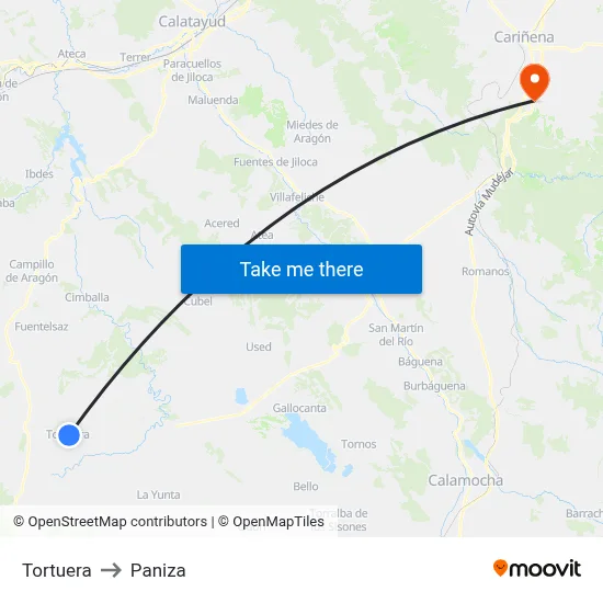 Tortuera to Paniza map