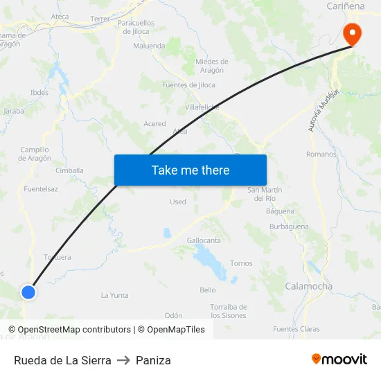 Rueda de La Sierra to Paniza map