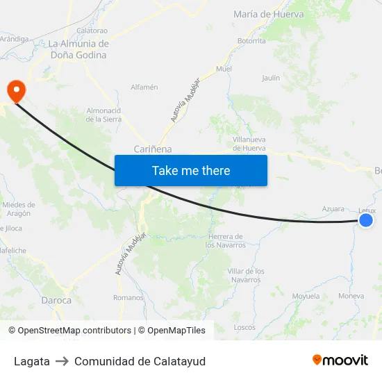 Lagata to Comunidad de Calatayud map