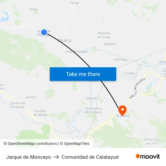Jarque de Moncayo to Comunidad de Calatayud map