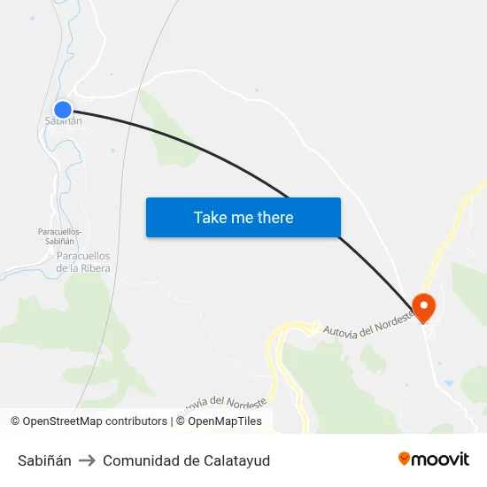 Sabiñán to Comunidad de Calatayud map