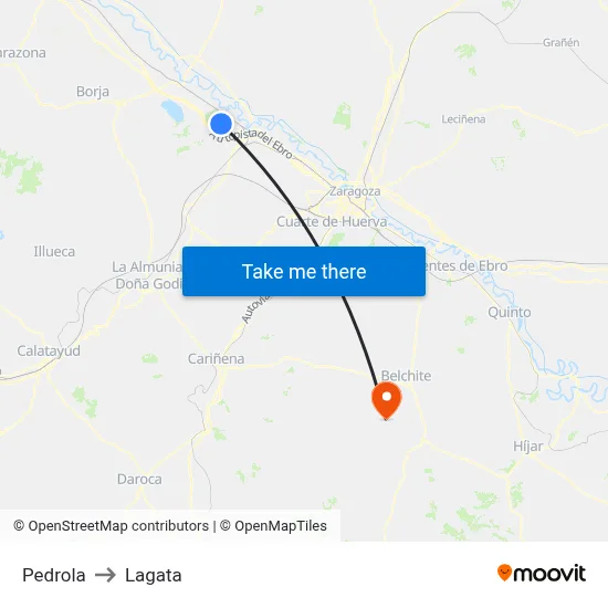 Pedrola to Lagata map