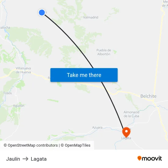 Jaulín to Lagata map