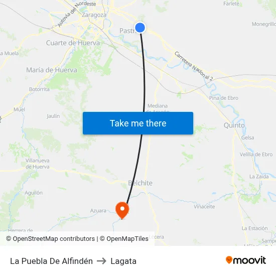 La Puebla De Alfindén to Lagata map
