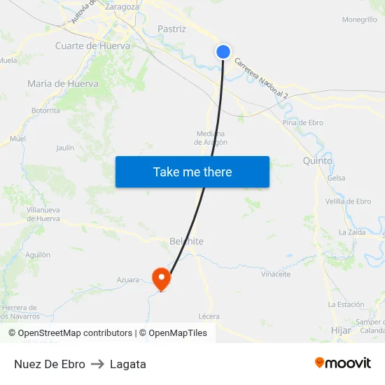 Nuez De Ebro to Lagata map