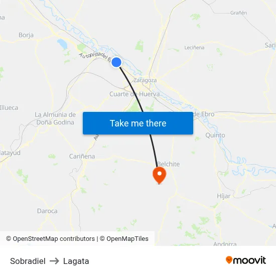 Sobradiel to Lagata map
