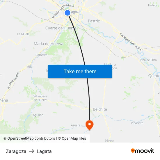 Zaragoza to Lagata map