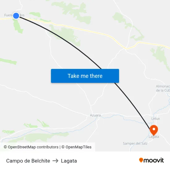 Campo de Belchite to Lagata map