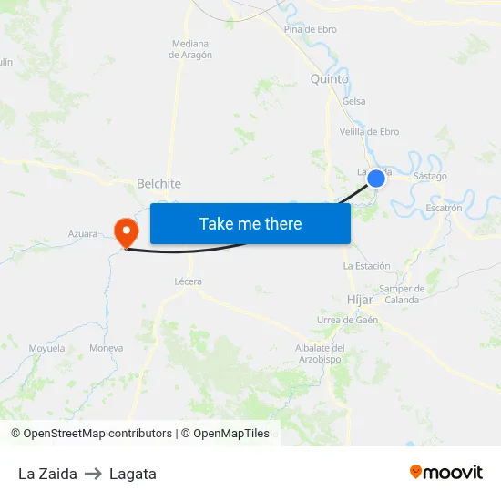 La Zaida to Lagata map