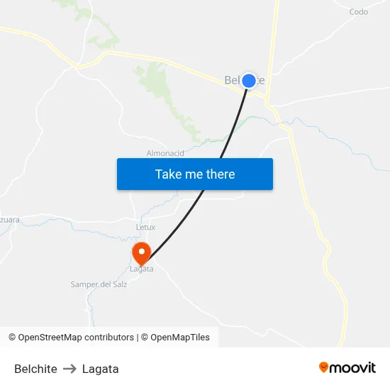 Belchite to Lagata map