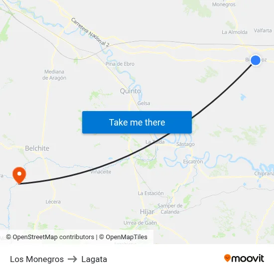 Los Monegros to Lagata map