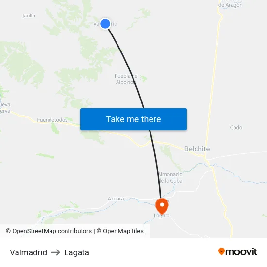 Valmadrid to Lagata map