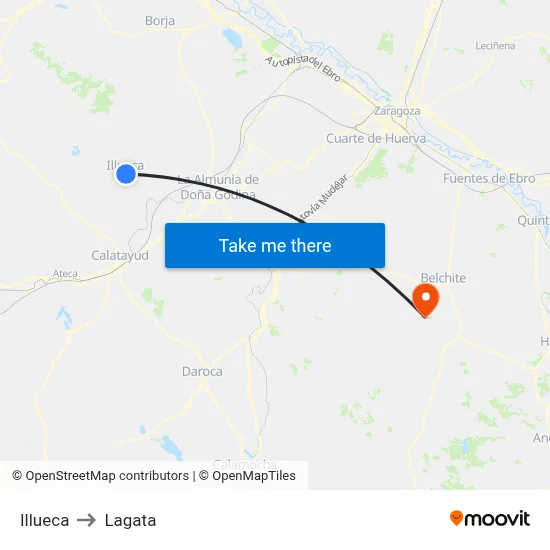 Illueca to Lagata map
