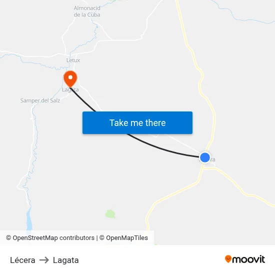 Lécera to Lagata map