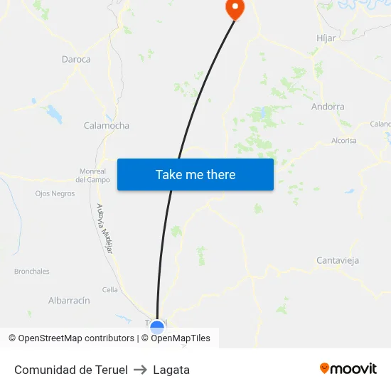 Comunidad de Teruel to Lagata map
