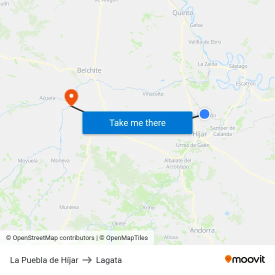 La Puebla de Híjar to Lagata map