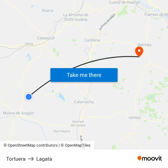 Tortuera to Lagata map