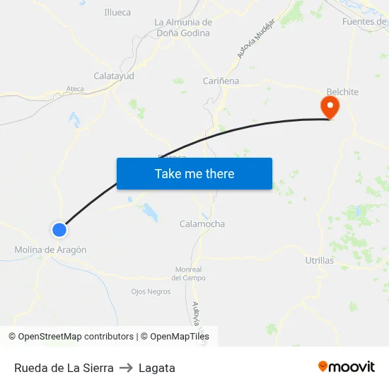 Rueda de La Sierra to Lagata map