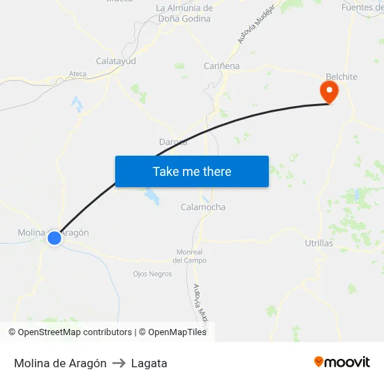 Molina de Aragón to Lagata map