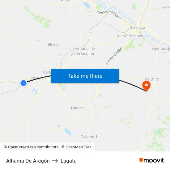 Alhama De Aragón to Lagata map