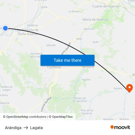 Arándiga to Lagata map