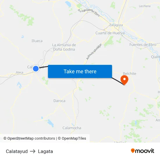 Calatayud to Lagata map