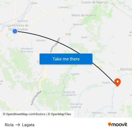 Ricla to Lagata map