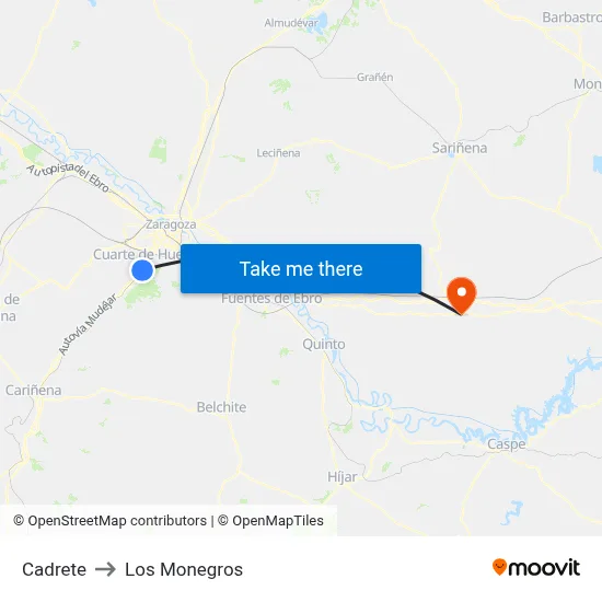 Cadrete to Los Monegros map