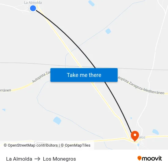 La Almolda to Los Monegros map