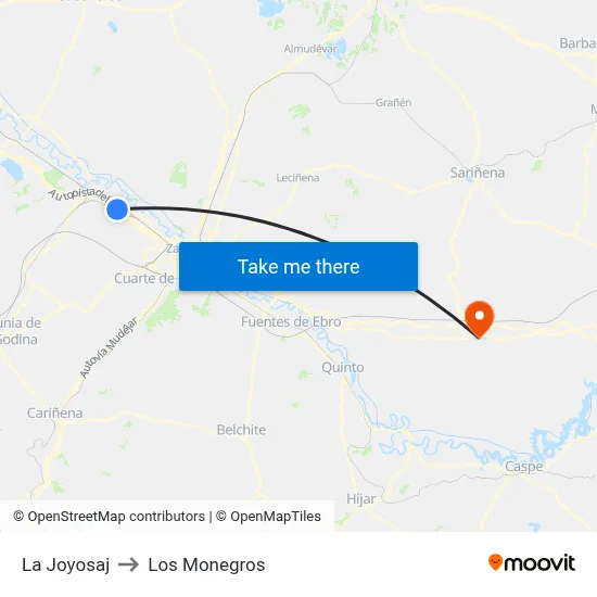 La Joyosaj to Los Monegros map