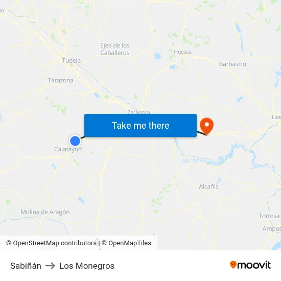 Sabiñán to Los Monegros map