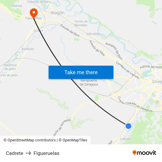 Cadrete to Figueruelas map