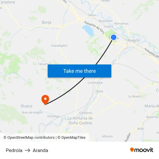 Pedrola to Aranda map