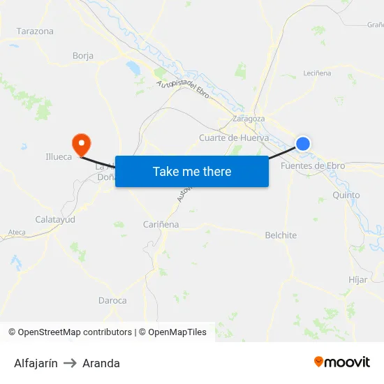 Alfajarín to Aranda map