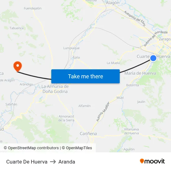 Cuarte De Huerva to Aranda map