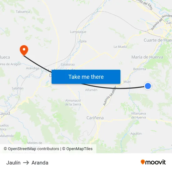 Jaulín to Aranda map