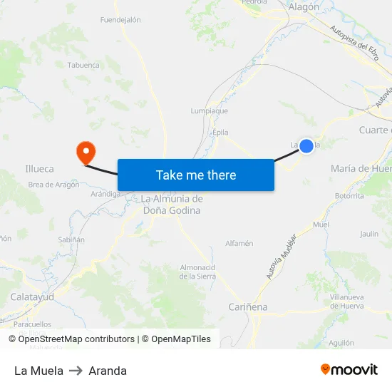 La Muela to Aranda map