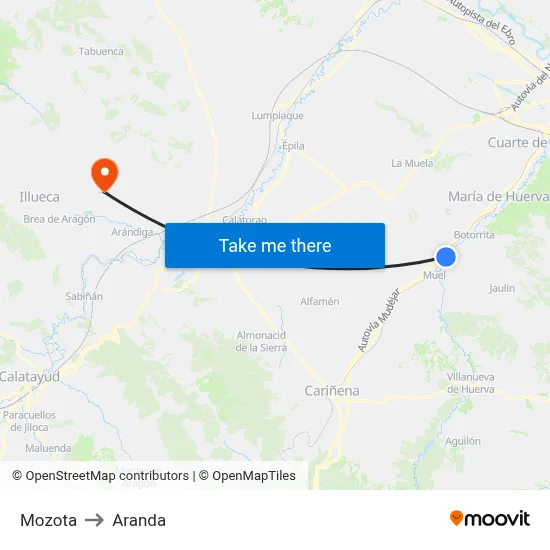 Mozota to Aranda map