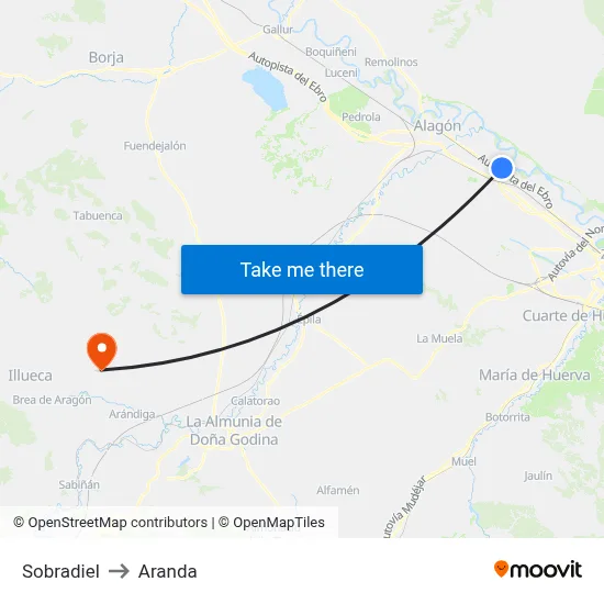 Sobradiel to Aranda map