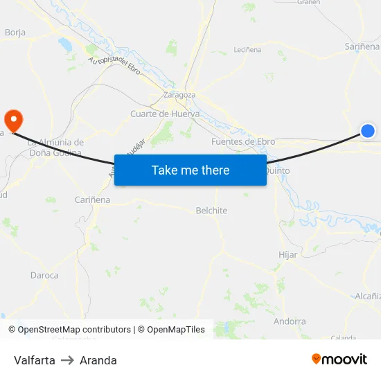 Valfarta to Aranda map