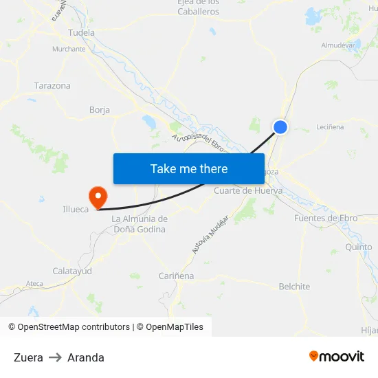 Zuera to Aranda map