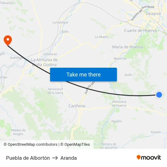 Puebla de Albortón to Aranda map