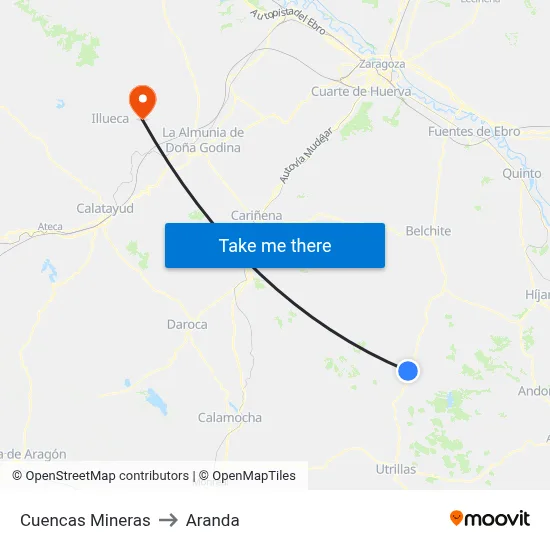 Cuencas Mineras to Aranda map