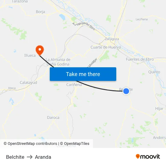 Belchite to Aranda map