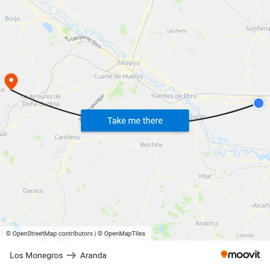 Los Monegros to Aranda map