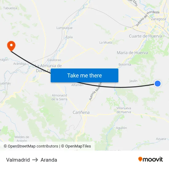 Valmadrid to Aranda map